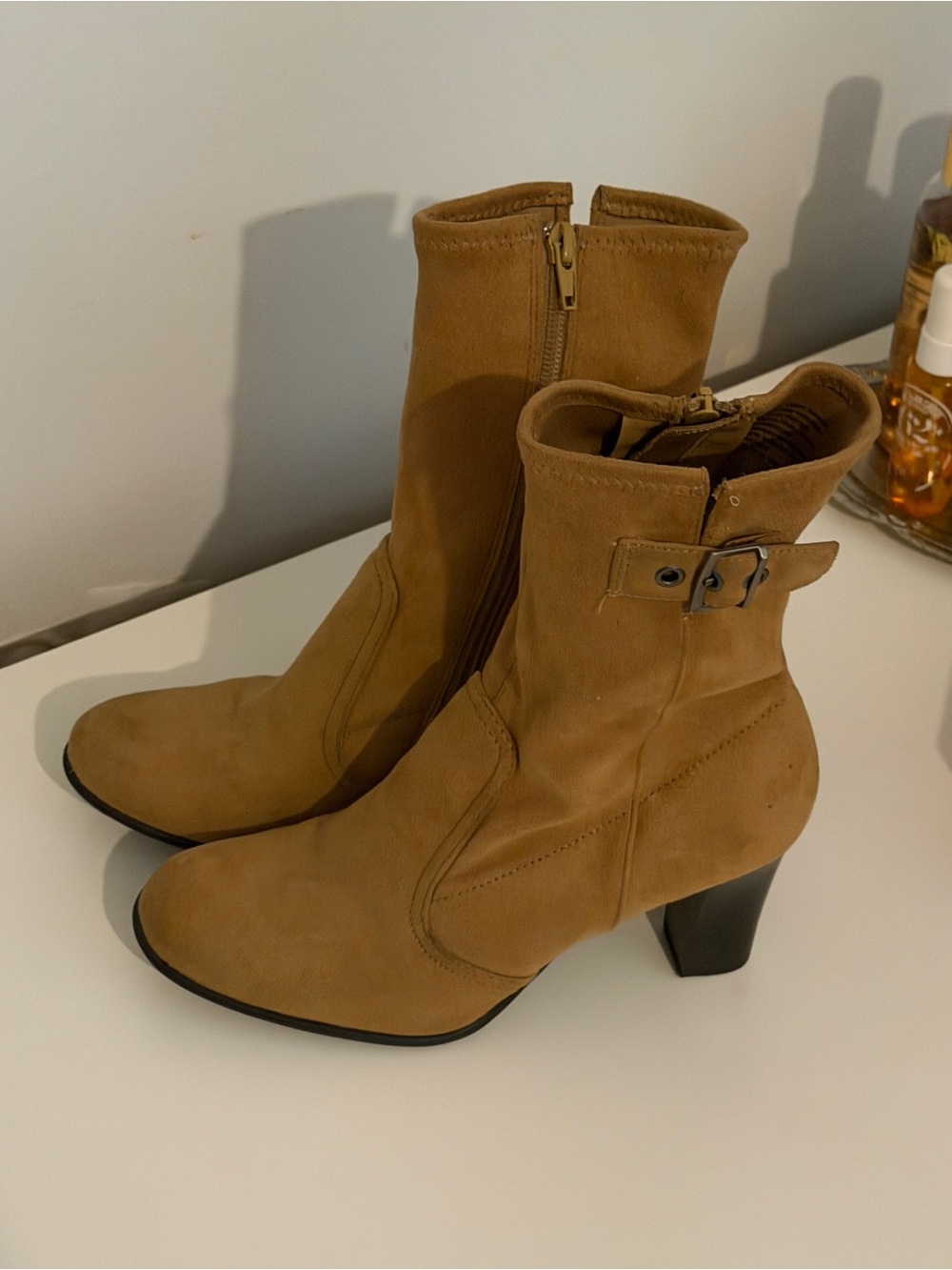2000s Predictions Women's Tan Mid-Heel Ankle Boots - Stylish Buckle Detail